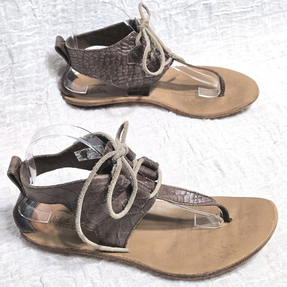 Sorel Women's Brown Lace Up Thong Sandals Sz 8 Flip Flop Alligator Travel Boho - Picture 6 of 10